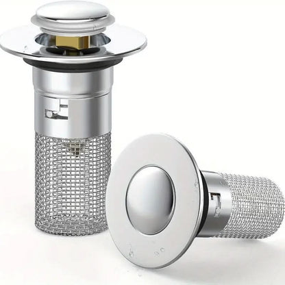 Bonde Bondclic avec son panier filtrant en maille inox et son bouchon chromé