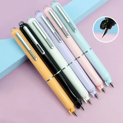 Six stylos plume rétractables pastel, plume sortie