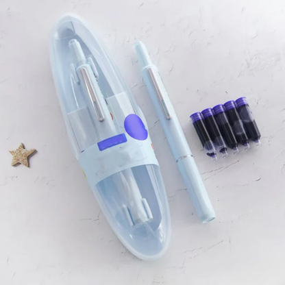 Stylo plume rétractable bleu