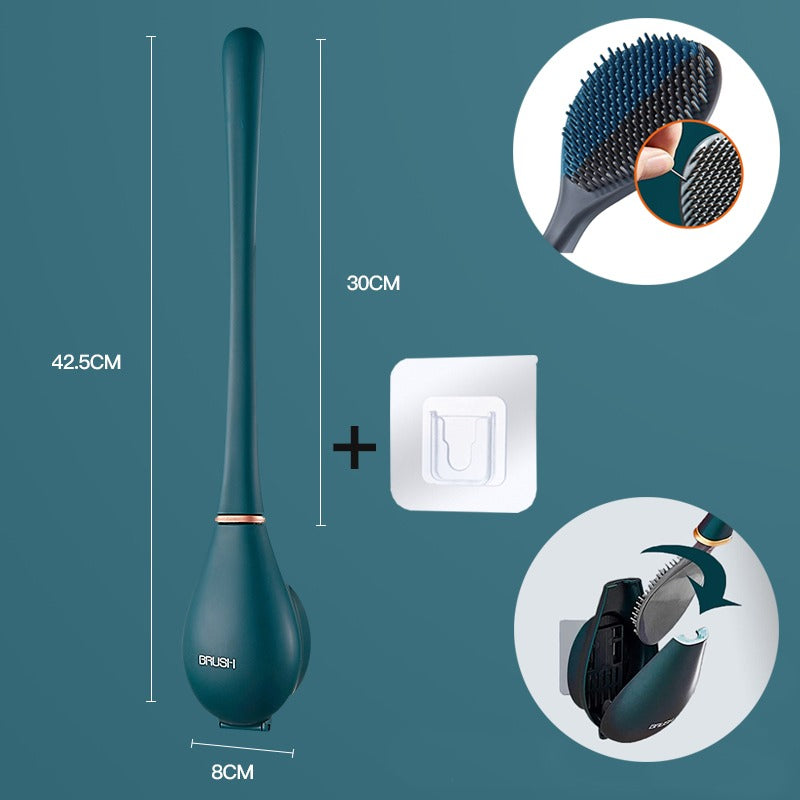 Brosse WC Vert foncé avec ses dimensions et son support mural adhésif