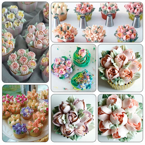Exemples de cupcakes décorés de bouquets de fleurs en crème