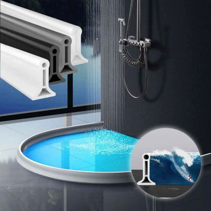 Barrière de douche Seuilo en blanc, gris et noir devant une douche à l'italienne