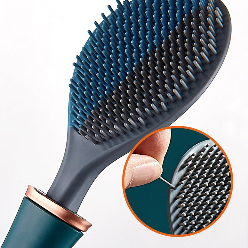 Gros plan sur les picots souples en silicone de la tête de brosse