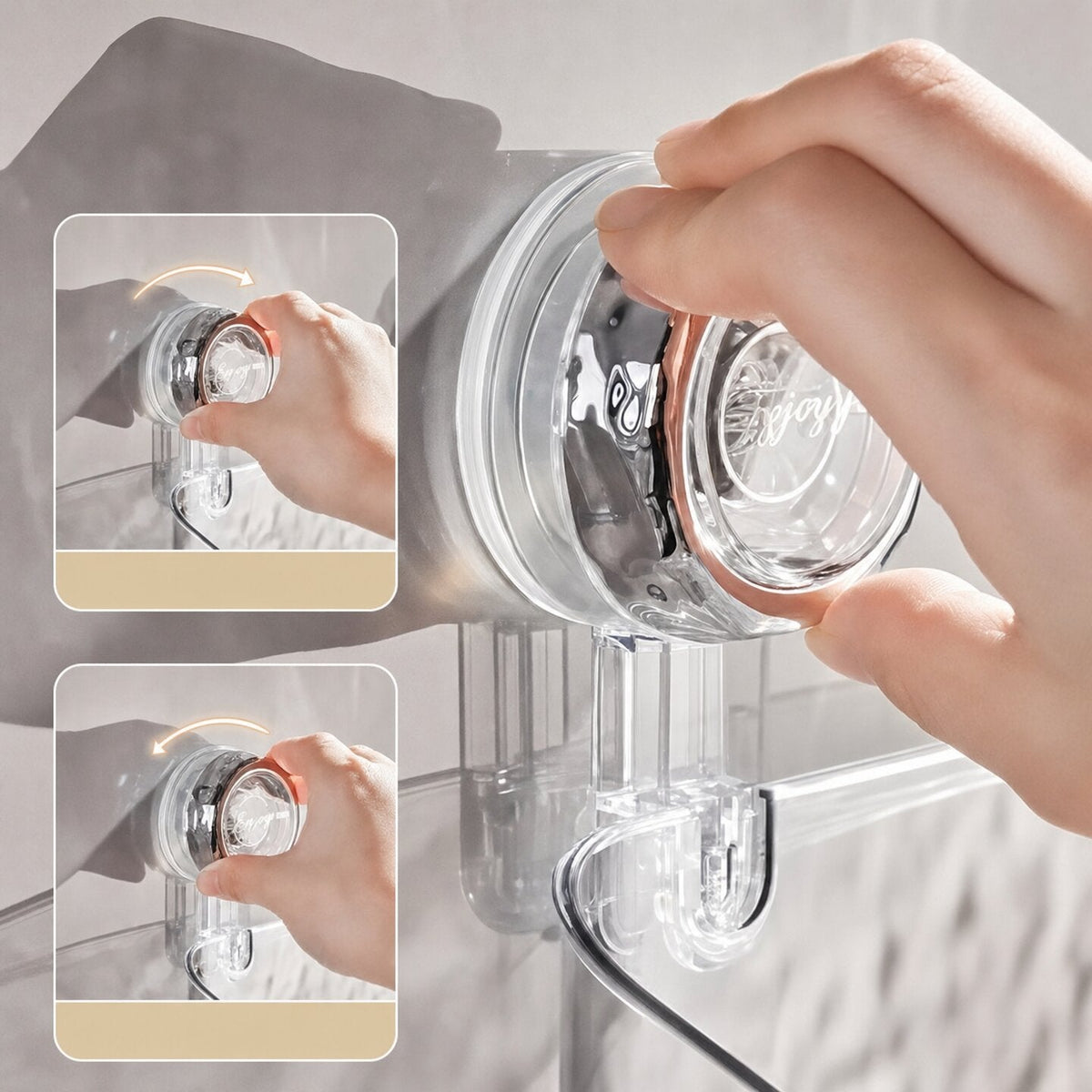 On tourne le bouton de la ventouse pour la verrouiller ou la libérer