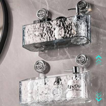 Deux étagères transparentes à ventouses fixées sur un mur de salle de bain