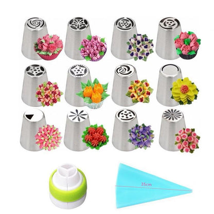 Contenu du coffret : 12 douilles à fleurs, 1 adaptateur et 1 poche à douille