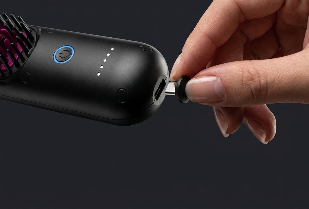 Câble de charge magnétique branché au bout de la brosse