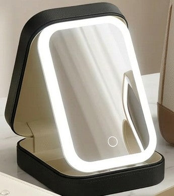 Trousse noire ouverte, miroir LED allumé